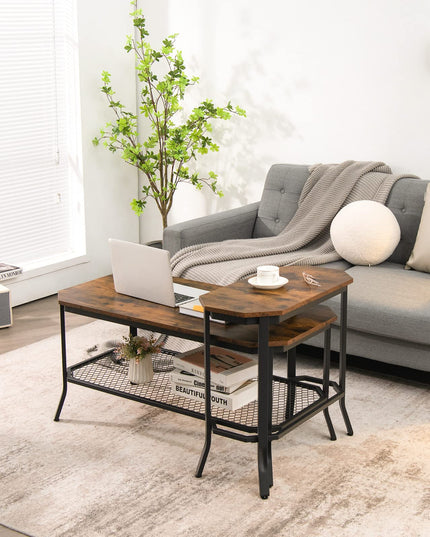 Giantex Narrow End Table w/Rustic Wood Grain & Stable Steel Frame, 25.5"x12.5"x24.5" Rustic Brown