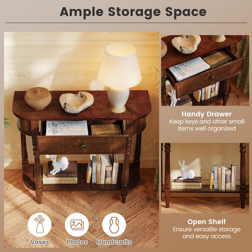 Giantex 36" Retro Entryway Table with Storage Drawer & Elegant Legs for Living Room Foyer