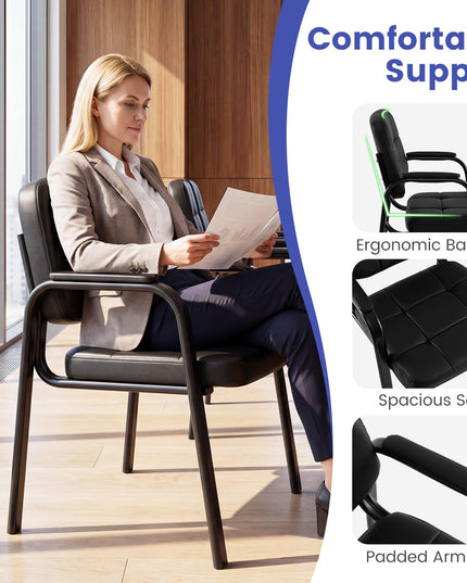 Fauteuils de réception de bureau en cuir Giantex avec accoudoirs rembourrés