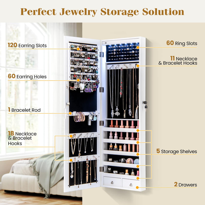 Wall Mounted Jewelry Armoire with Full Length Mirror