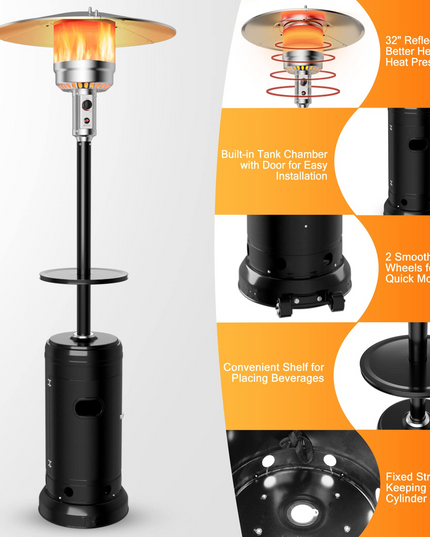 Giantex 50000 BTU Outdoor Propane Heater, Patio Heater with Height Adjustable Shelf Tabletop & Wheels