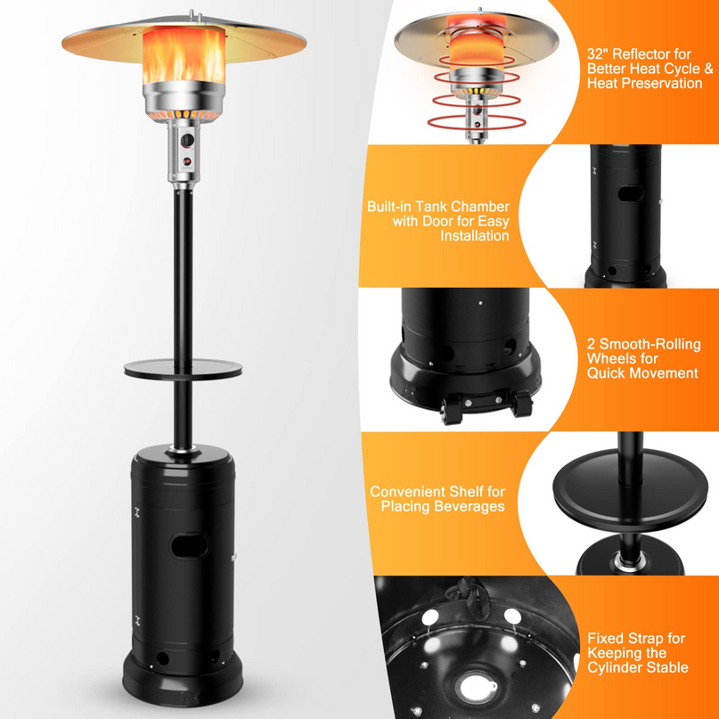 Giantex 50000 BTU Outdoor Propane Heater, Patio Heater with Height Adjustable Shelf Tabletop & Wheels