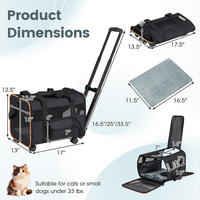 Giantex Rolling Pet Carrier with Wheels