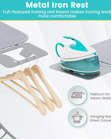 Giantex Foldable Ironing Board with Iron Rest, Heat Resistant Cover, 48.5" x 15.5" Ironing Surface, 27"-36" Adjustable Heights