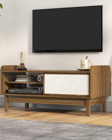 Giantex Coffee Table with Storage and Sliding Doors, Mid-Century Modern Coffee Table with Adjustable & Removable Shelf