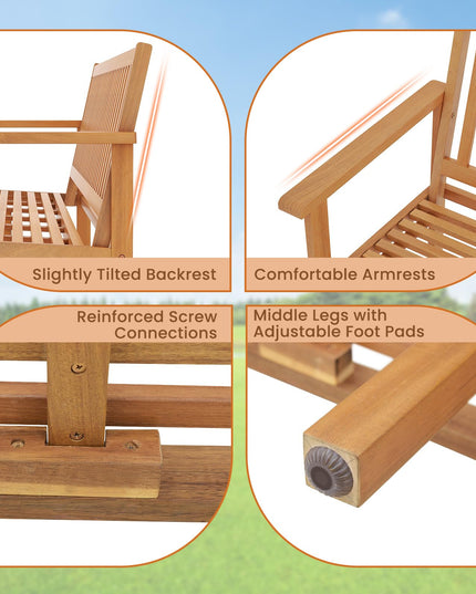 Giantex Acacia Wood Outdoor Bench, 3-Seat Patio Bench with Removable Seat Cushion