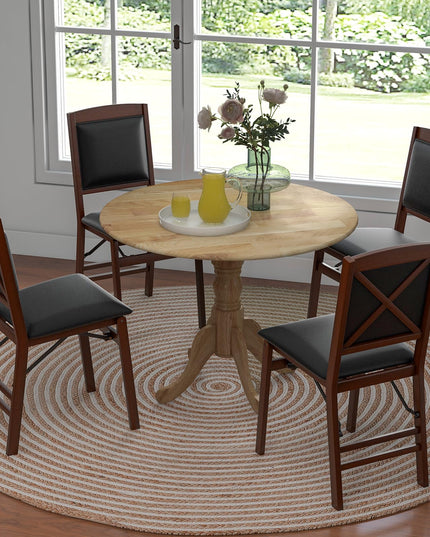 Giantex Wooden Dining Table, Dining Table with 40" D Round Tabletop & Curved Trestle Legs