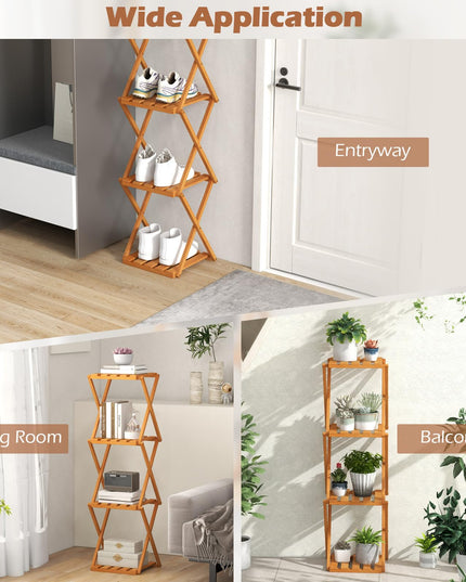 Giantex 4-Tier Foldable Plant Stand, Wooden Folding Display Rack with Sturdy X-shaped Structure