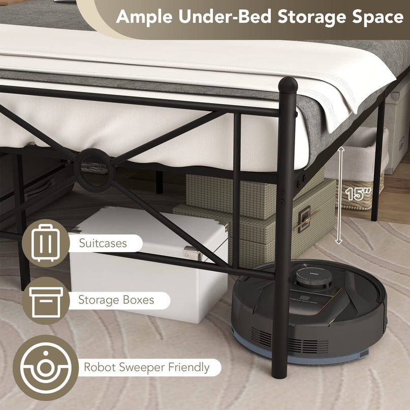 Giantex Full/Queen Size Metal Platform Bed Frame with Vintage Headboard and Footboard