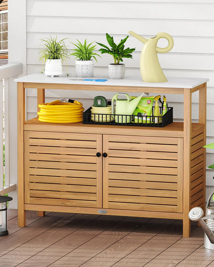 Giantex Outdoor Potting Bench Acacia Wood Large Planting Workstation