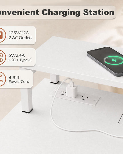 GIANTEX Computer Office Desk with Power Outlets & Removable Monitor Shelf