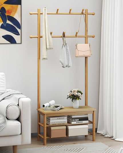 Giantex Portemanteau en rotin PE avec banc et rangement à chaussures pour entrée ou salon