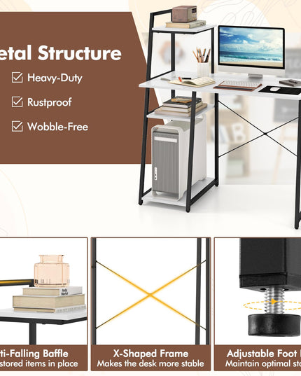 Giantex Computer Desk with Shelves, 47.5” Home Office Desk with Bookshelf, Host Stand