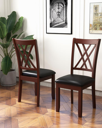 Giantex Wood Dining Chairs Set of 2, Faux Leather Upholstered Kitchen Chairs with Rubber Wood Legs