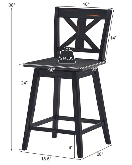 360 Degree Rubber Wood Bar Chairs, Vintage Bar Stools for Home, Restaurant & Pub