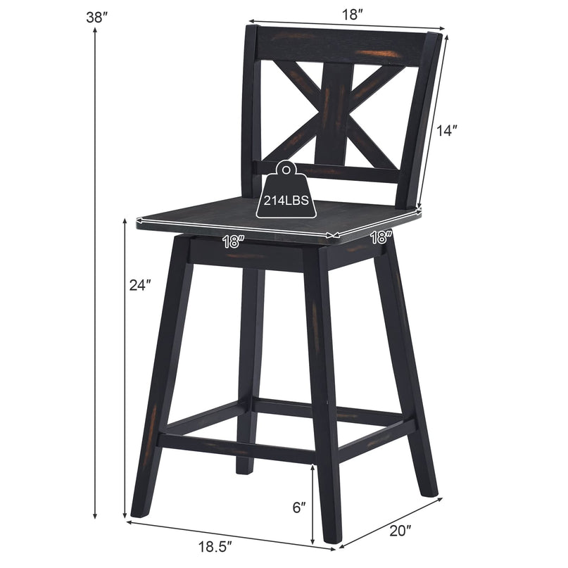 360 Degree Rubber Wood Bar Chairs, Vintage Bar Stools for Home, Restaurant & Pub