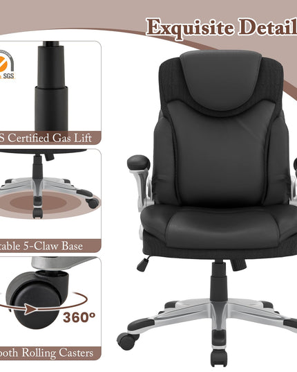 Giantex Executive Office Chair, PU Leather Ergonomic Desk Chair with Flip-up Armrests and Height Adjustable