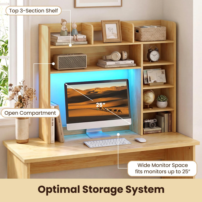 Giantex 35.5" Desktop Bookshelf with LED Lights