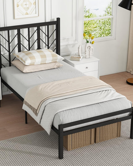 Giantex Bed Frames with Vintage Headboard, Metal Mattress Foundation for Storage