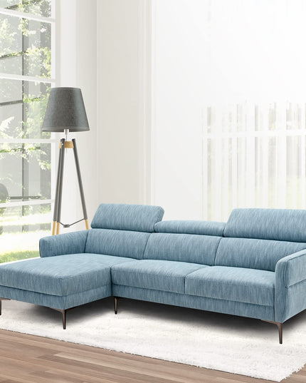 Giantex L-Shaped Sofa Couch, 3-Seat Upholstered Sofa with Wide Chaise Lounge, Adjustable Headrest, Blue