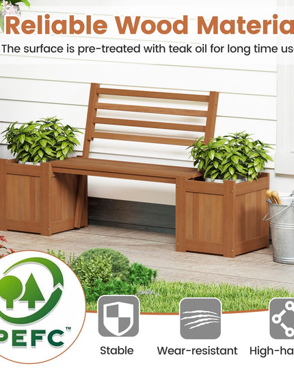 Giantex 2 in 1 Outdoor Bench with Backrest & 2 Raised Garden Beds
