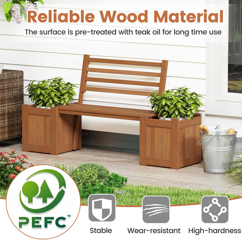 Giantex 2 in 1 Outdoor Bench with Backrest & 2 Raised Garden Beds