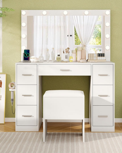 Vanity Desk with Large Mirror and Lights for Bedroom
