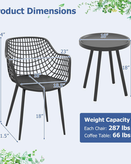 Giantex 3 Piece Patio Furniture Set, Outdoor Bistro Table and Chairs Set of 2, PP Seat & Metal Legs