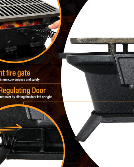 Portable Cast Iron Grill with Double-sided Grilling Net