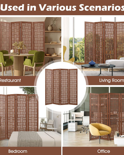 Giantex Room Divider - Folding Room Dividers with Carved Cutout Pattern & Solid Wood Frame