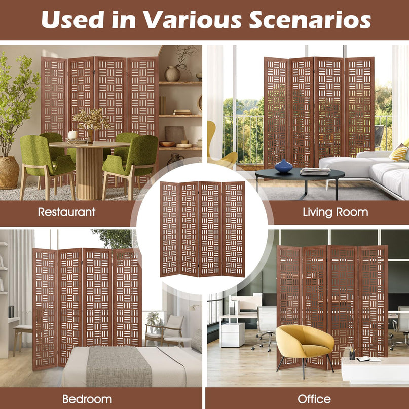 Giantex Room Divider - Folding Room Dividers with Carved Cutout Pattern & Solid Wood Frame