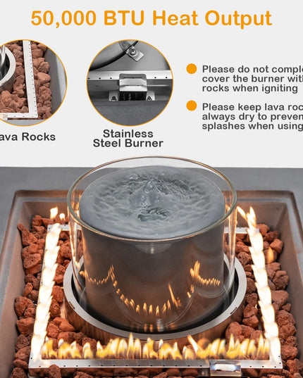 Giantex Fountain Fire Pit Table - 50,000 BTU Square Fire Table w/ Middle Fountain