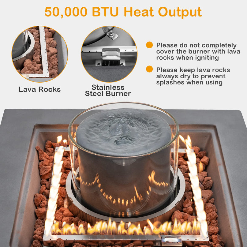 Giantex Fountain Fire Pit Table - 50,000 BTU Square Fire Table w/ Middle Fountain