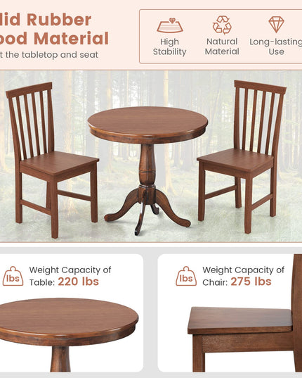 3-Piece Kitchen Table Set, Mid-Century Round Dining Table & Chairs Set for 2, Walnut
