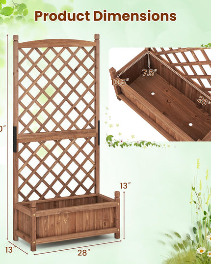 Giantex 60” Wooden Planter Container with Drainage Holes Trellis