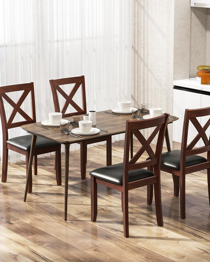 Giantex Wood Dining Chairs, Faux Leather Upholstered Dining Chairs with Rubber Wood Legs