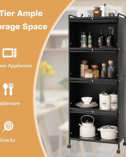 Giantex 5-Tier Kitchen Storage Cabinet, Mobile Microwave Stand with Flip-up PC Doors