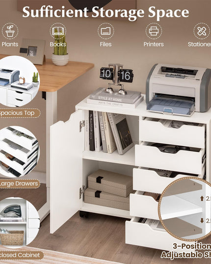 Giantex Lateral File Cabinet with Shelves - 5 Drawer Office Cabinet, White