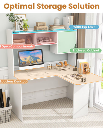 Giantex L Shaped Desk with Hutch, Corner Computer Desk with Storage Shelf & Cabinet