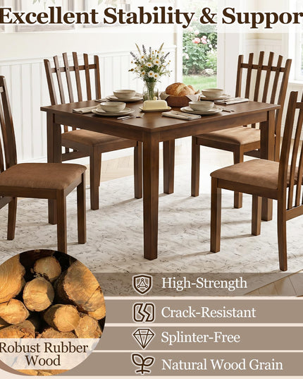Giantex Wood Dining Chairs Set w/ Linen Fabric Seat & Rubber Wood Frame