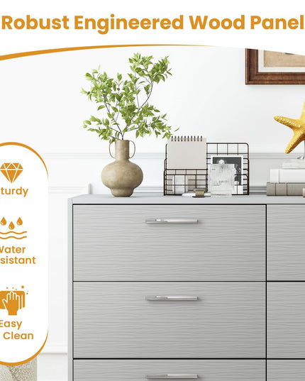 Giantex Storage Cabinet with 6 Drawers, Metal Legs & Handles, Anti-Toppling Devices, Grey