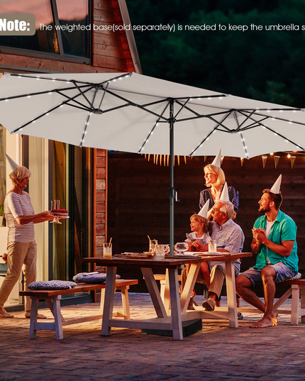 Giantex 15 FT Double Patio Umbrellas with 48 Solar LED Lights, Extra-Large Rectangle Umbrella