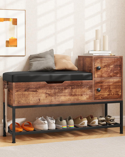 Giantex Shoe Bench with Storage - Entryway Bench with Shoe Rack, Flip Top Storage Box, 2 Door Cabinets, Padded Cushion