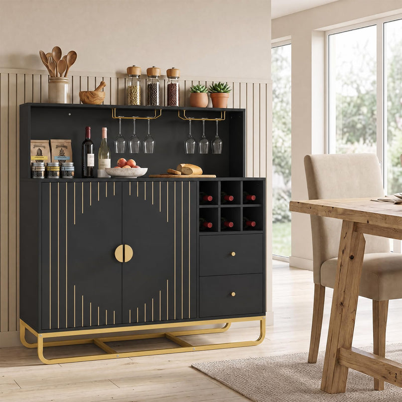 GIANTEX Home Bar Cabinet w/Wine Rack