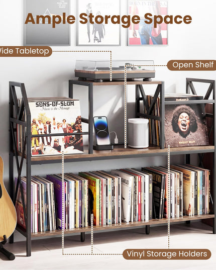Giantex Large Record Player Stand with Charging Station
