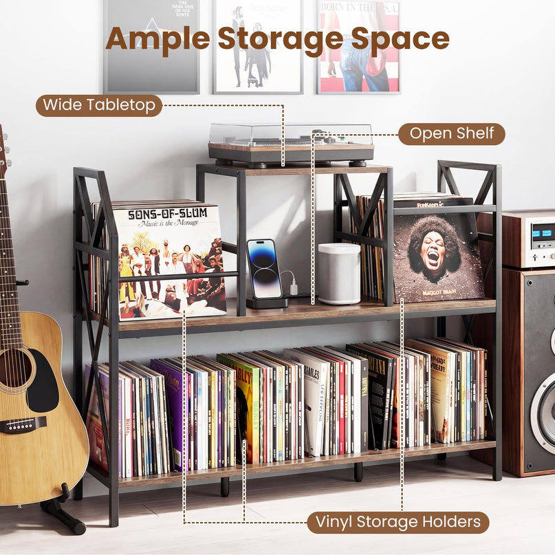 Giantex Large Record Player Stand with Charging Station