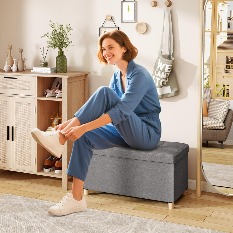 Giantex Storage Ottoman Bench with Tray Lid（38.1D x 76.2W x 39.4H cm）