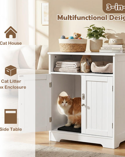 GIANTEX Cat Litter Box Enclosure | Hidden Litter Box Furniture with Mat