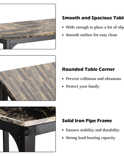3 Pcs Dining Table and Chairs Set with Faux Marble Tabletop 2 Chairs