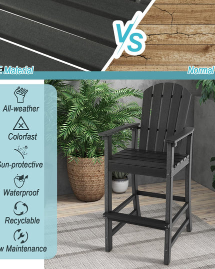 Giantex Outdoor HDPE Bar Stool, Tall Adirondack Chair with Armrests and Footrest, 30 Inches Counter Height Bar Stool